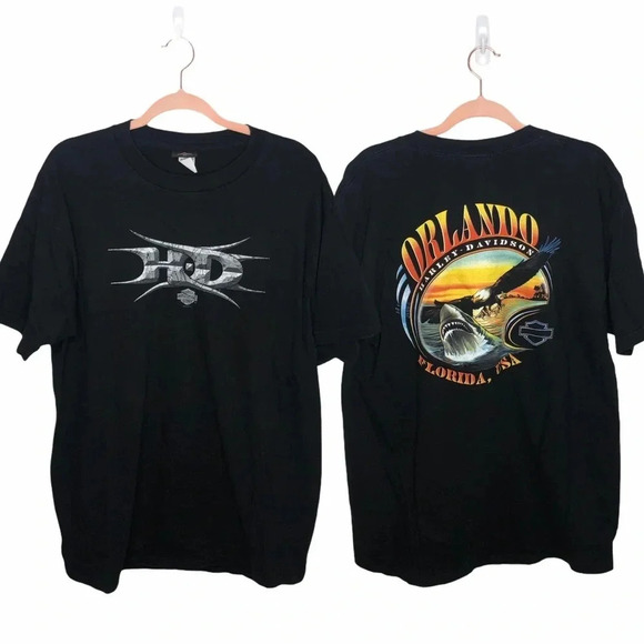 HARLEY DAVIDSON Orlando Florida Graphic Biker Shark T Shirt - Picture 7 of 7